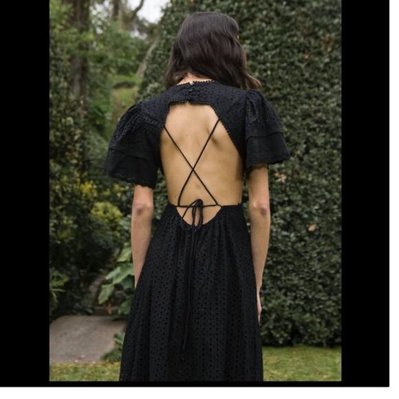 Maia Bergman Women's Crochet Eyelet Open Back Maxi Dress Large - Picture 3 of 13